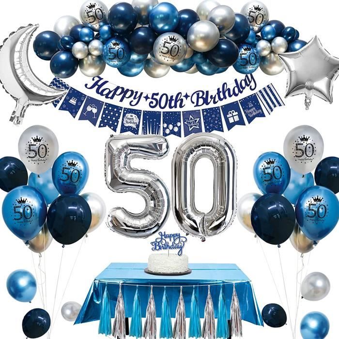 Decoration anniversaire homme,50 ans anniversaire homme ballon 50 ans  bannières de joyeux anniversaire ballon en métal argenté ble - Cdiscount  Maison