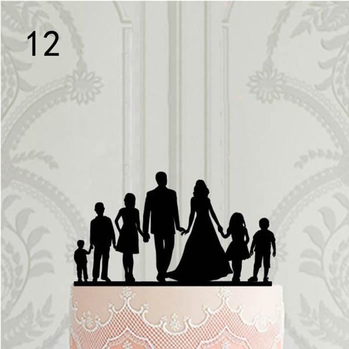 Decoration De Fete Silhouette Personnalisee Gateau De Mariage Topper Personnalise Famille Gateau Topper Type 12 Mirror Gold Cdiscount Maison