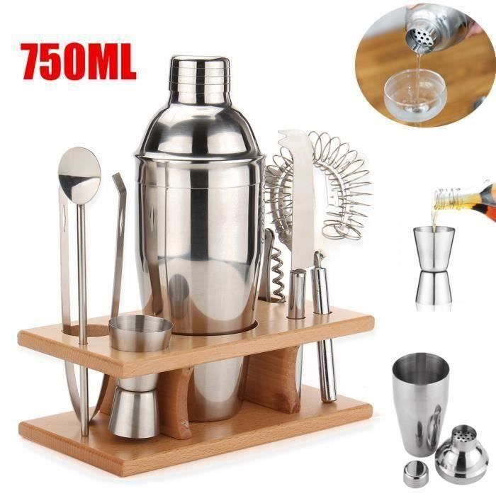 Kit Cocktail 8 Pièces Complet – Shaker Inox, Support Bois, Recettes – Idéal Fêtes & Cadeau