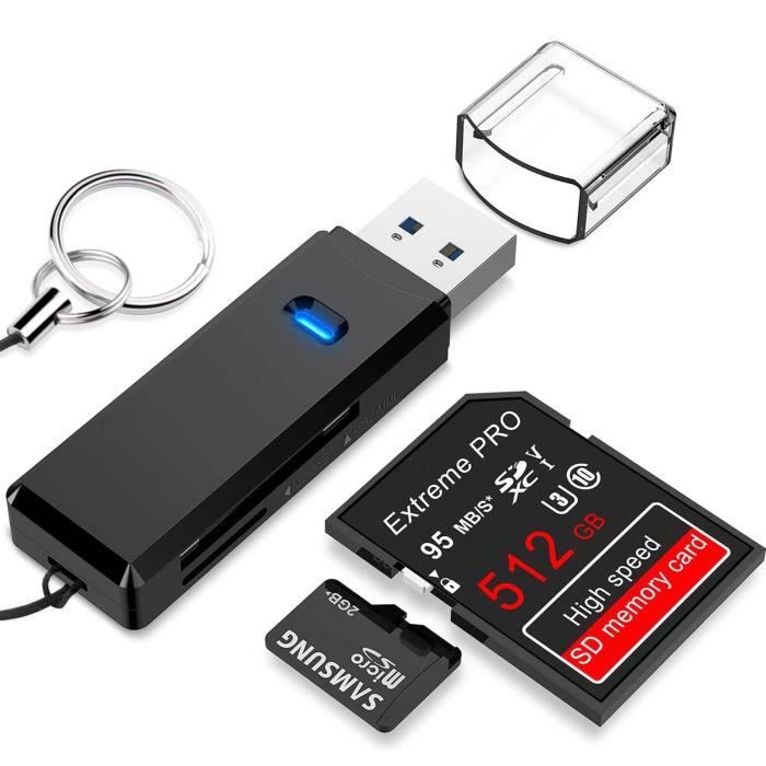 Lecteur de Carte USB 3.0, Beikell Lecteur de Carte Mémoire SD/Micro SD Haute Vitesse Card Reader MMC-Noir