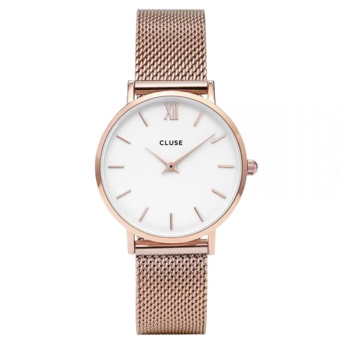 Montre femme Cluse Minuit Mesh Rose Gold White Cdiscount Bijouterie