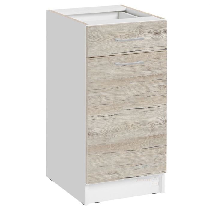 Meuble bas de cuisine Eco Noyer Blanchi 1 porte 1 tiroir L 40 cm - Cuisineandcie