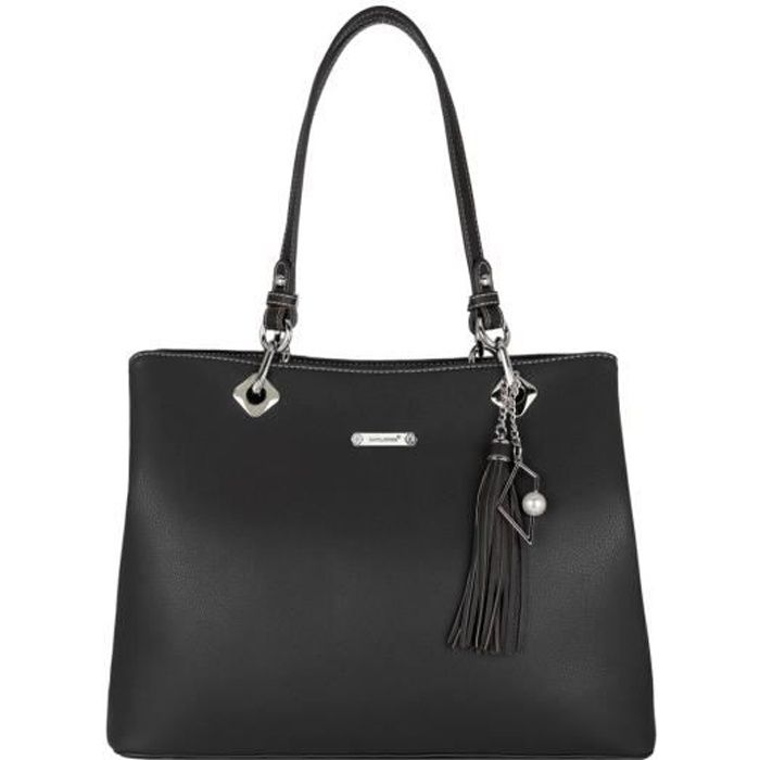 David Jones - Sac à Main Porté Epaule Femme - Grand Cabas Fourre-Tout Simili Cuir Souple - Tote Shopping Bag Large - Noir