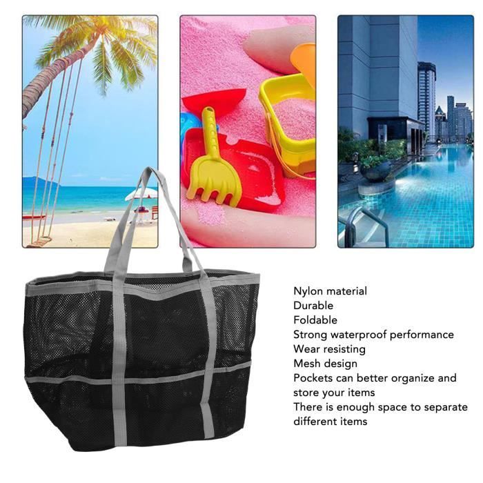 Sac De Douche Portable En Maille - 7 Poches, Séchage Rapide - Pour Salle De Sport, Plage, Camping - Dimensions 33x24x24 Cm - Noir