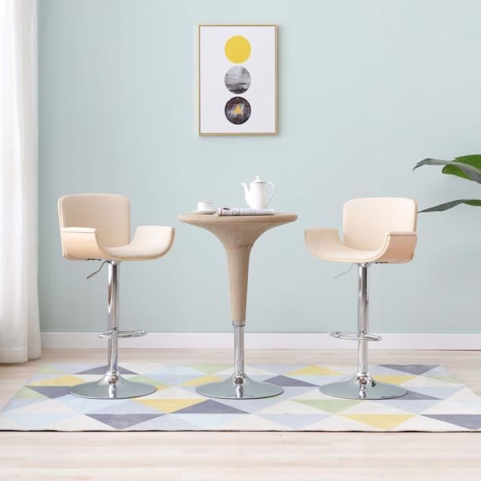 chaise de bar crème similicuir - ej.life - modèle 11-yid - réglable en hauteur - contemporain - beige