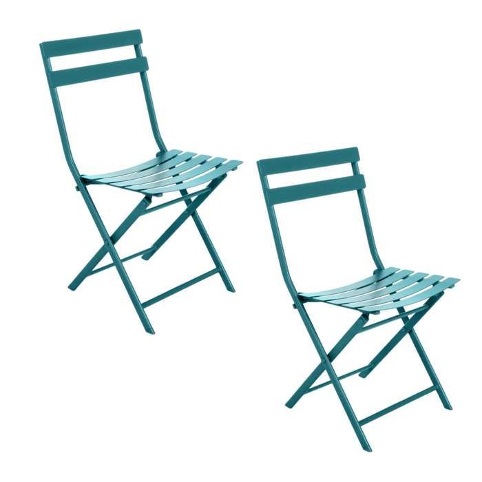 Toilinux - Lot de 2 chaises de jardin pliables en métal Greensboro - Bleu canard Toilinux - Lot de 2 chaises de jardin pliables en métal Greensboro - Bleu canard