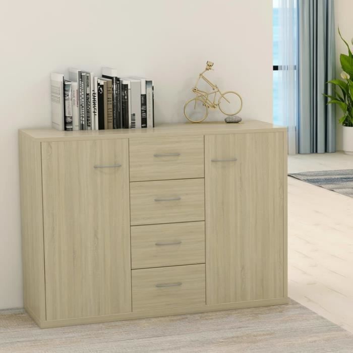 Buffet - MOTHINESSTO - LY0757 - Chêne sonoma - 4 tiroirs - 2 portes