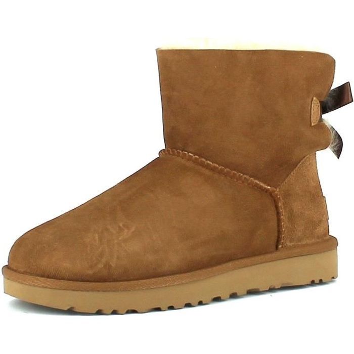 Bottes UGG Mini Bailey Bow II Femme Cuir Marron Marron