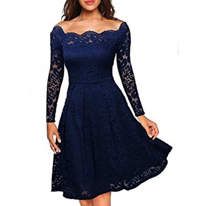 Robe de Soir e Courte Femme Sexy Manche Longue Laissi Col Bateau