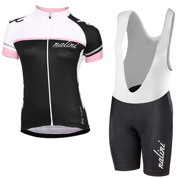 Femme Nalini Pro Cycle Noir Blanc Rose Maillot De Cyclisme Manches Courtes Cuissard Velo A Bretelles Prix Pas Cher Cdiscount