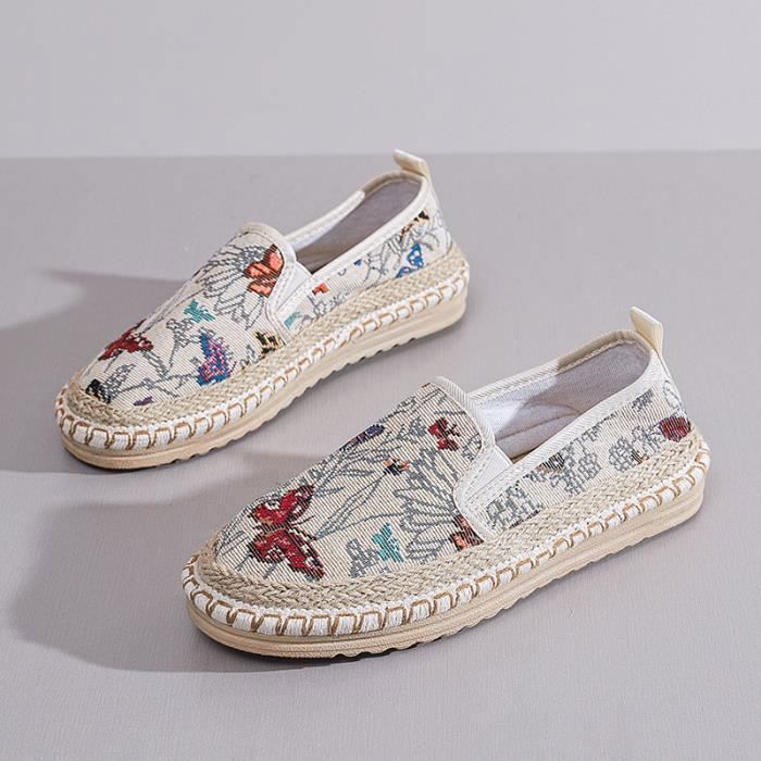 INSFITY Espadrille Femme en Toile Imprime - Confort Respirable - Beige