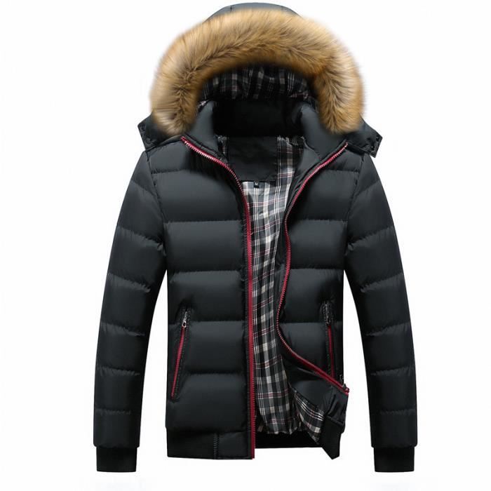 Manteau homme de Marque a capuche amovible col en fausse fourrure epaississant Manteau homme Noir Noir Cdiscount Pret a Porter