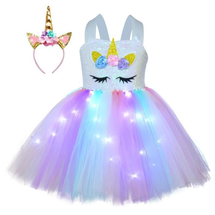 Princesse Tutu LED Robe de licorne pour filles éclaire les