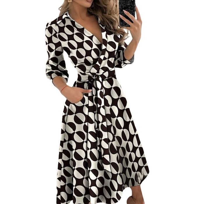 Robe Tunique Ample Allegra K - Manches Longues, Imprimé Feuilles - Femme - Bleu Marin