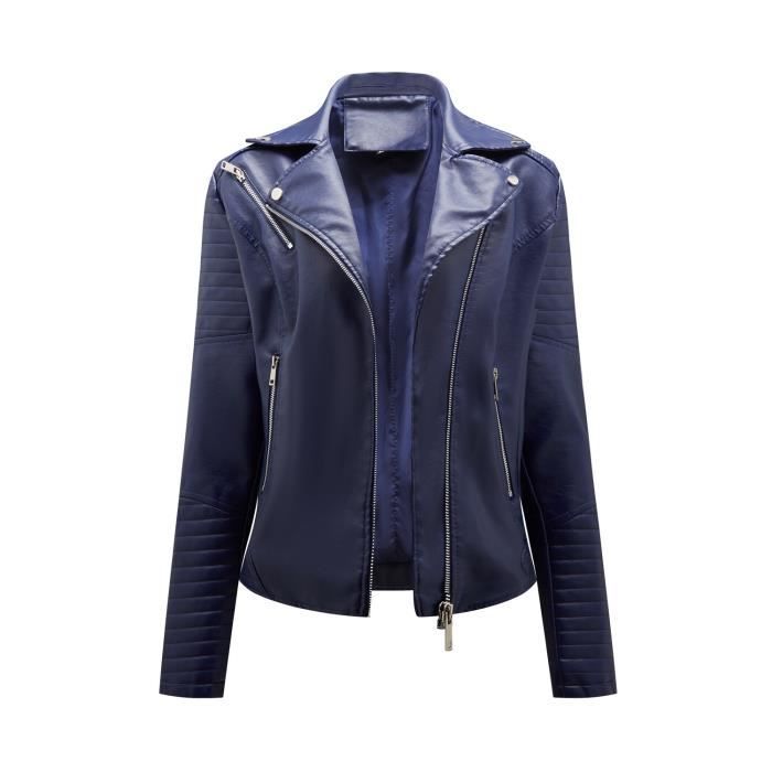 Veste en cuir pour femme MOBIGARLAN XH294A3 Bleu Slim Capuche Bleu marine Cdiscount Pret a Porter