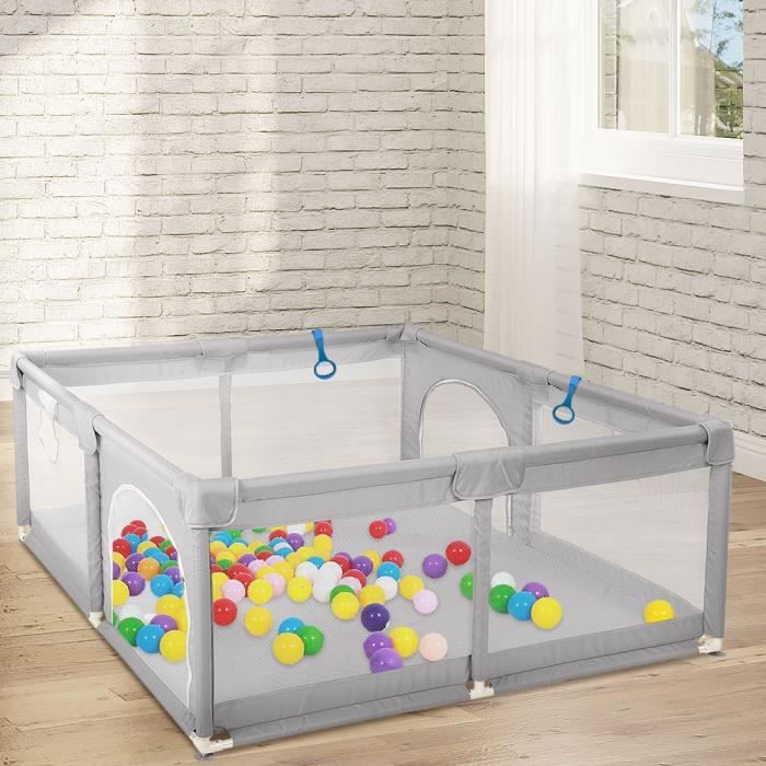 Parc Bébé 126x126x66 Cm - Tissu Oxford - Avec 50 Balles + Ventouses - Aire De Jeux Sécurisée - Gris Foncé