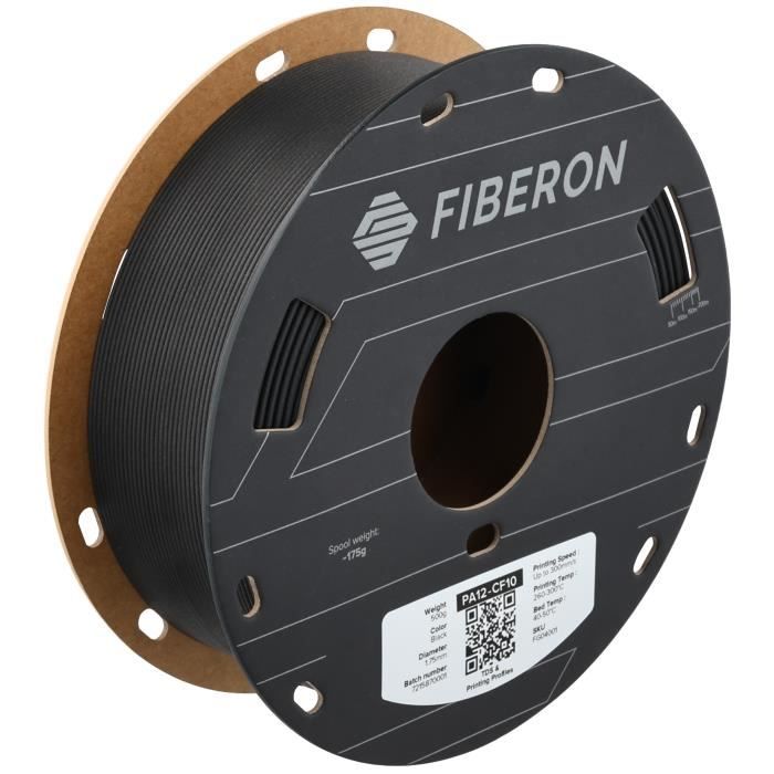 Filament renforcé de fibres de carbone - Fiberon - PA12-CF10 - 500g - Noir - Technologie Warp-free