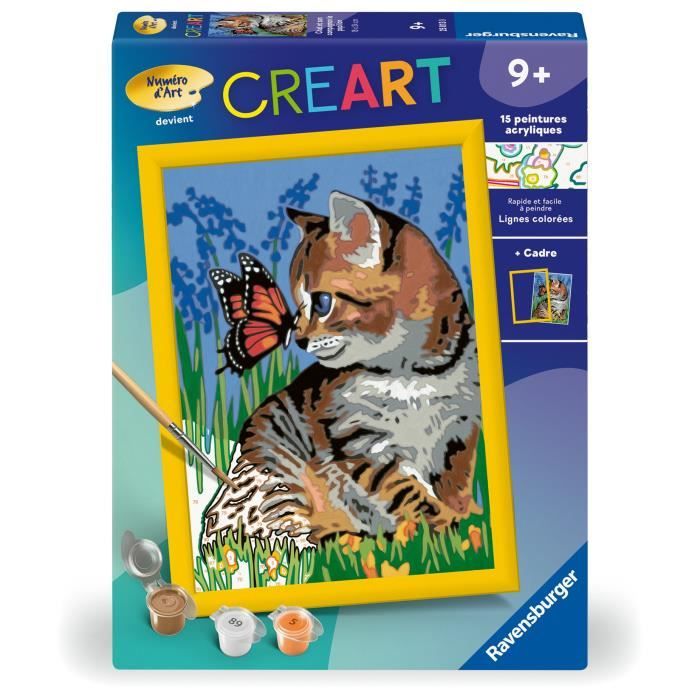 CreArt Kids 18x24cmChat et son compagnon le papillon Kit de peinture par numéros Numéro dArt Dès 9 ans 25813 Ravensburger