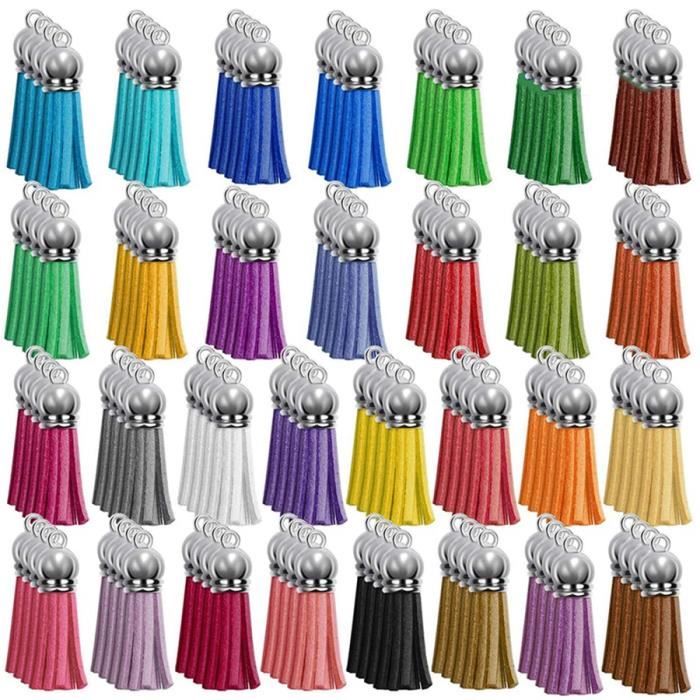 Lot De 160 Glands En Cuir 40mm - 32 Couleurs Pour Création Bijoux, Porte-clés Et Décoration