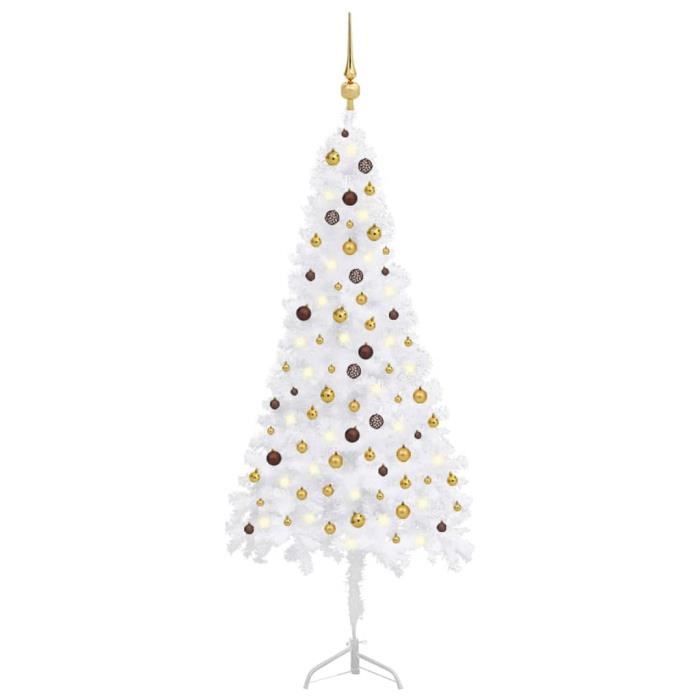 HOP-Arbre de Noël artificiel d'angle LED et boules Blanc 240 cm PVC ...