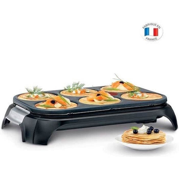 TEFAL PY558813 Crep’Party, Appareil à crêpes 6 empreintes, Antiadhésif, Thermo-Spot, 6 spatules + 1 louche, Fabriqué en France
