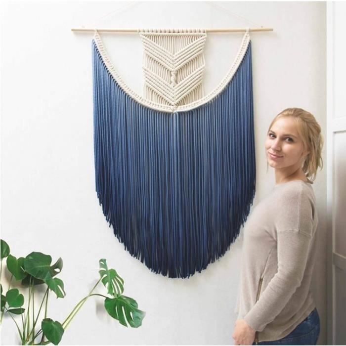 Tableau-Toile,Tapisserie murale moderne en macramé, bloc de couleurs, style Boho, glands en