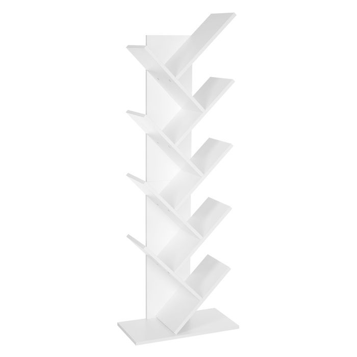 vasagle bibliotheque a 8 niveaux 50 x 25 x 141 5 cm etagere en bois en forme arbre blanc lbc11wtv1 cdiscount maison