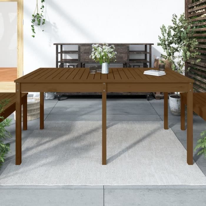 "promo"table extérieure lmt - table de jardin marron miel 159,5x82,5x76 cm bois massif de pin 19,95kg