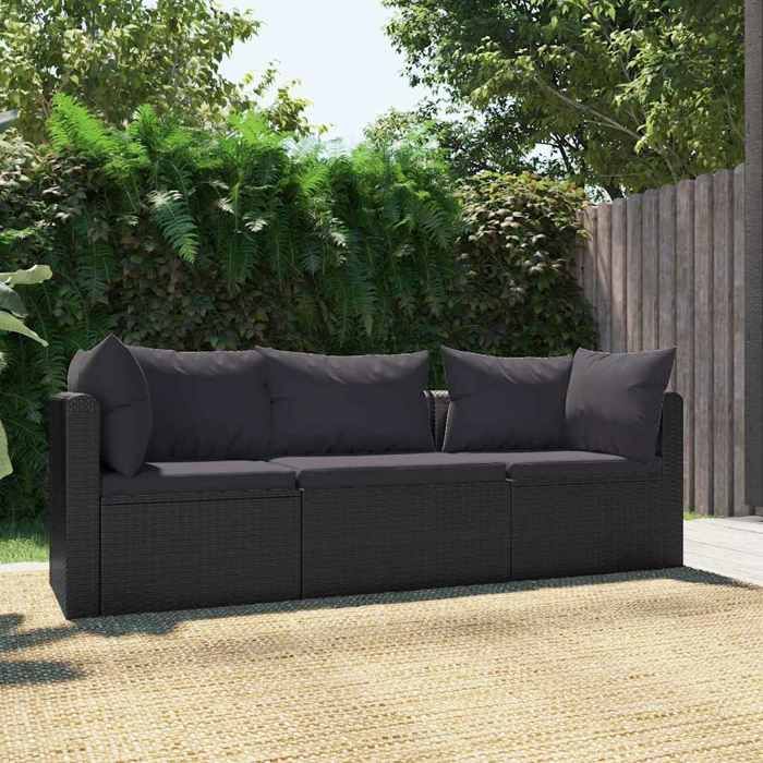 vidaXL Canapés de jardin 3 pcs avec coussins Résine tressée - vue 6