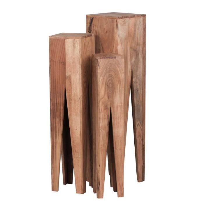 ensemble de 3 tables de chevet en bois massif acacia wohnling - style campagnard - marron