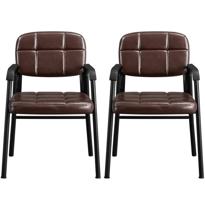 Lot De 4 Chaises Visiteur Bureau - Similicuir Rembourré, Accoudoirs, Cadre Métal, Capacité 135 Kg - Marron - 1