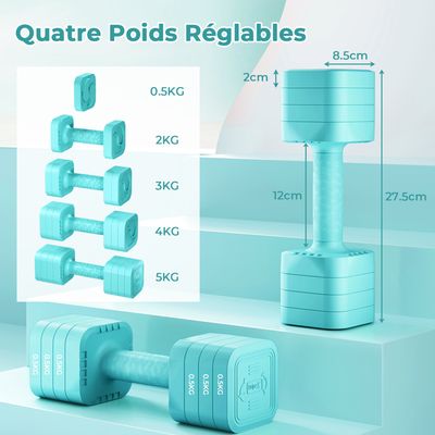 Set D'haltères Réglables Dripex 2-en-1 - Barres Courtes Et Longues, Poids Ajustable Jusqu'à 36kg, Idéal Maison/bureau