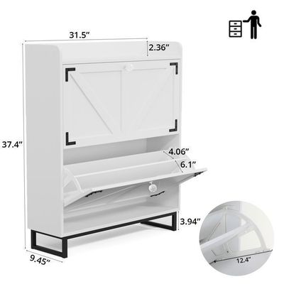 VOWNER Meuble à Chaussures Basculant – 80×24×100 Cm, 8-16 Paires, Séparateurs Réglables, Blanc Moderne