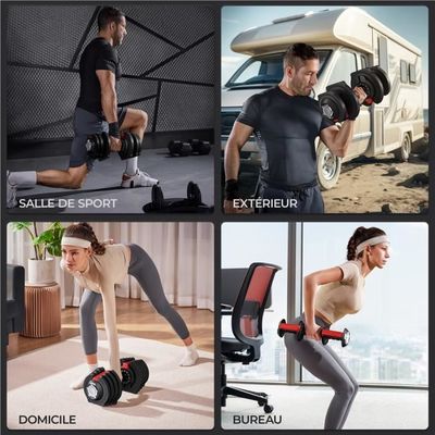Haltère Réglable Yaheetech 5 En 1 – 5 à 25 Kg, Base De Rangement, Double Verrouillage, Pour La Maison