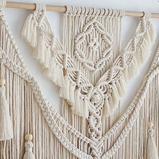 Tenture Murale Macramé Bohème 120x75cm - Coton, Avec 2 Crochets Et 10 Pinces En Bois - Décoration Chambre, Salon