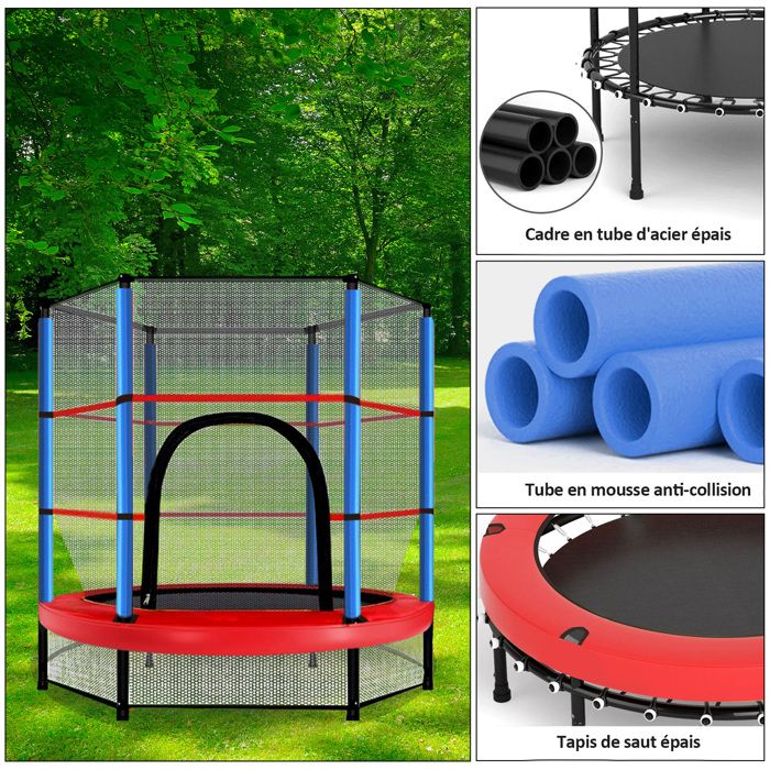 Trampoline Enfant 3-8 Ans – 140 Cm, Filet Sécurité Cousu, Acier Galvanisé, Charge 25 Kg, Pour Jardin