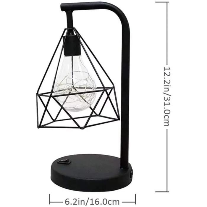 Lampe de table en fil de métal noir, veilleuse de style panier en fer  moderne, lampe de chevet rétro à piles