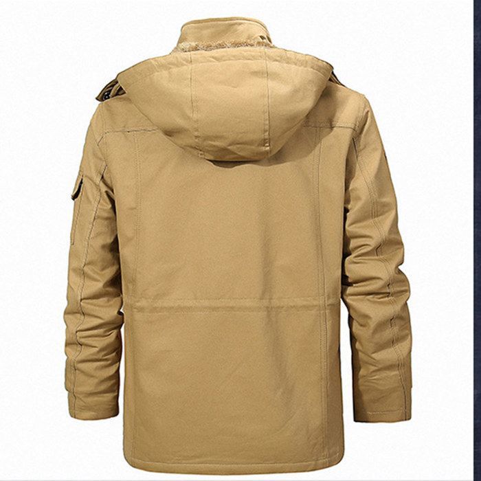 Blouson Homme Hiver En Simili Cuir Doublé Polaire Casual Veste Chaude Epaisse Couleur Unie - Kaki Kaki - Prêt-à-Porter
