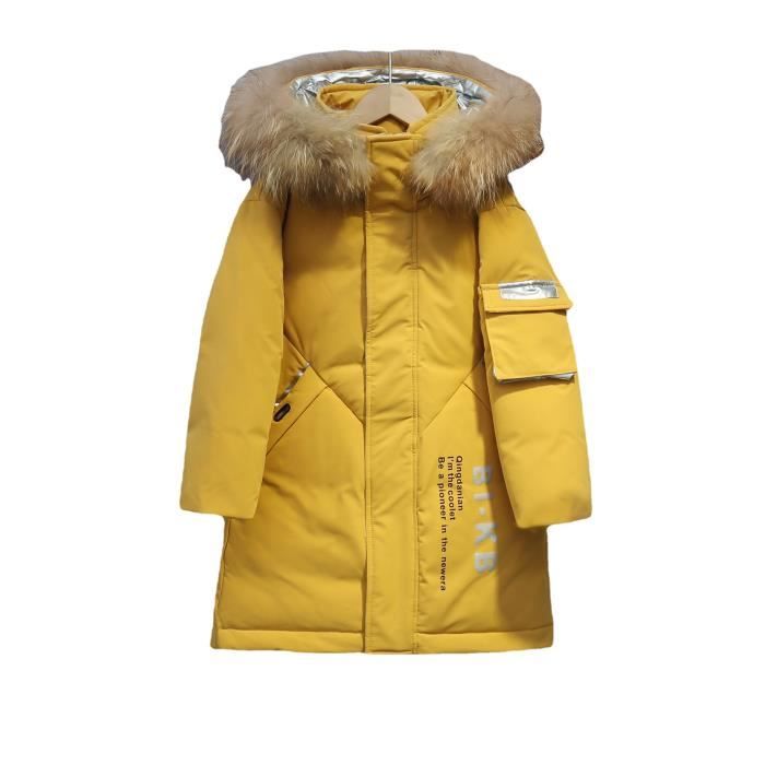 Manteau Enfant Garçon Hiver Polaire épais - Blouson Longue Parka Avec Capuche, Patchwork Bicolore, Tailles 3-14 Ans
