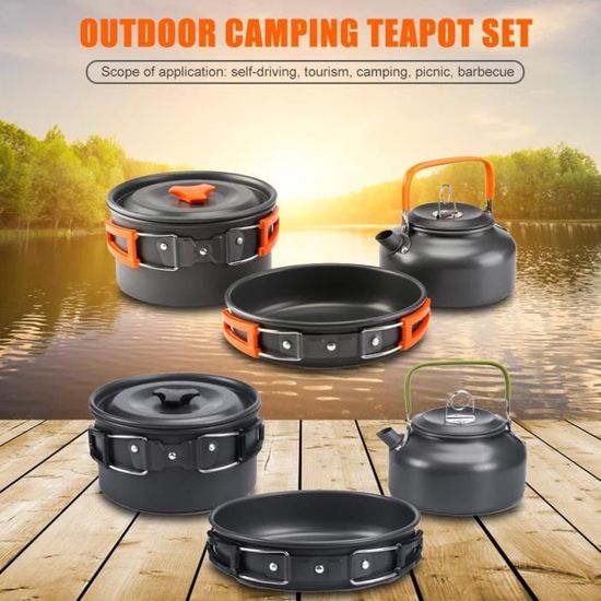 Set De Batterie De Camping Kleemeiero – Aluminium, 5 Pièces, Vert Armée – Résiste à 180°C – Boîte à Lunch, Couverts Et Poignée Pliable