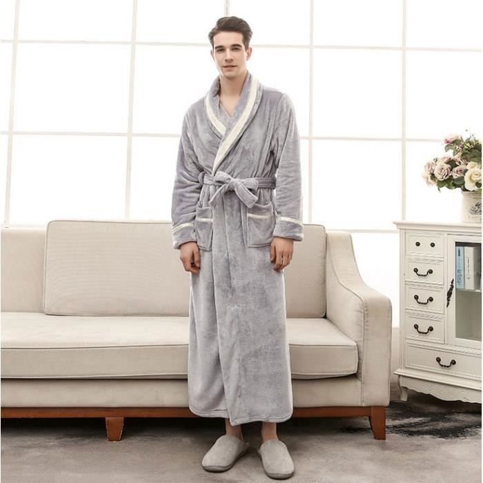 Peignoir De Bain Long En Flanelle à Capuche Unisexe - Robe De Chambre Chaude Et Douce 140cm