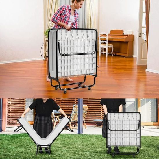 GOPLUS Lit De Camping Pliable 190x64x42 Cm – Structure Acier, Charge 204 Kg, Avec Poches Et Sac De Transport