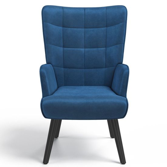 Fauteuil Scandinave ANIA En Velours Bleu Canard - Pieds Bois Noir - Confort Assise Rembourrée - IDMarket