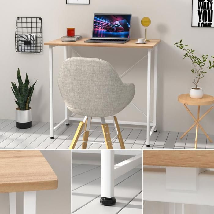 PIPIPOXER 90x56x75cm Table De Bureau Pliante Avec Roulante Verrouillable, Bureau D'Ordinateur