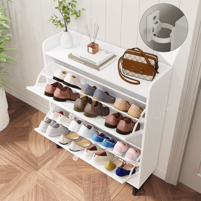 VOWNER Meuble Chaussures Étroite 80x24x100cm - Armoire Rangement à Tiroirs Blanc Avec Séparateurs