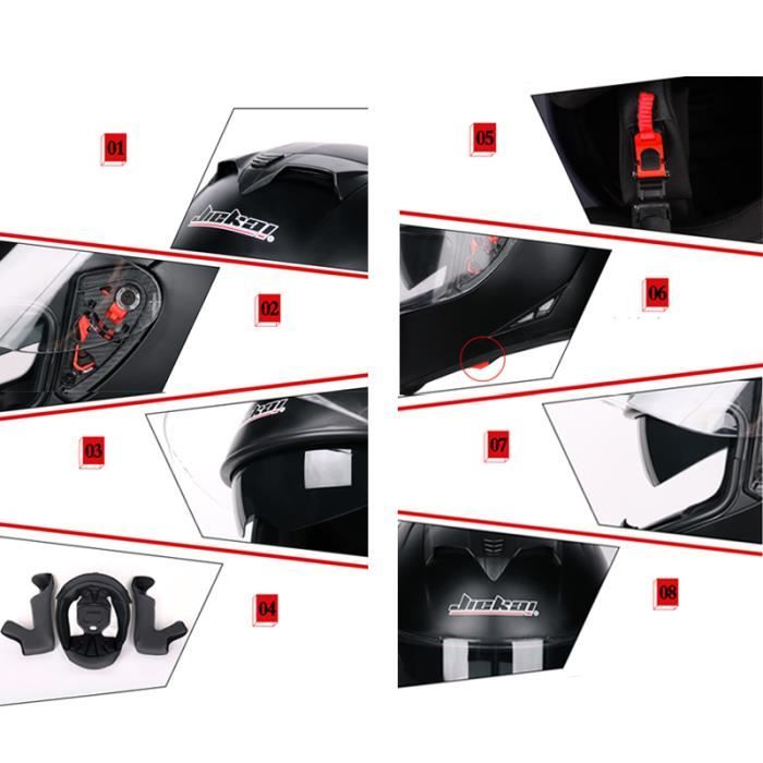 Casque Moto Modulable Intégral - Homologué DOT/ECE - Double Visière, Intérieur Amovible - Taille 4XL (67-68 Cm) - Noir Rouge - Pour Homme Et Femme