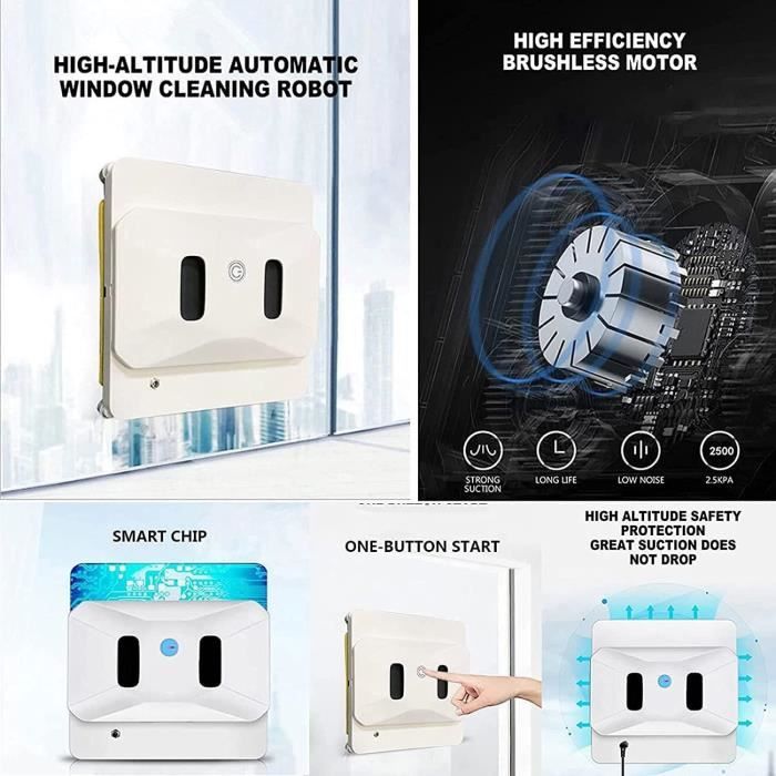 Robot Lave-Vitres Intelligent : Nettoyage Ultra-Fin, Détection Des Bords, 3 Modes, Télécommande, Sécurité Renforcée – Pour Fenêtres Intérieures Et Extérieures