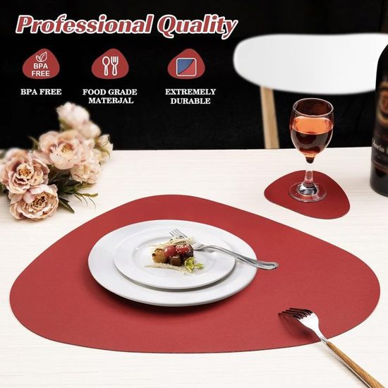 Set De 6 Sets De Table Et Sous-Verres - Sets De Table Antidérapants En Simili-Cuir Réversibles Pour La Salle à Manger, Le Restaurant, L'hôtel, Le Jardin Et La Fête, 43 X 30