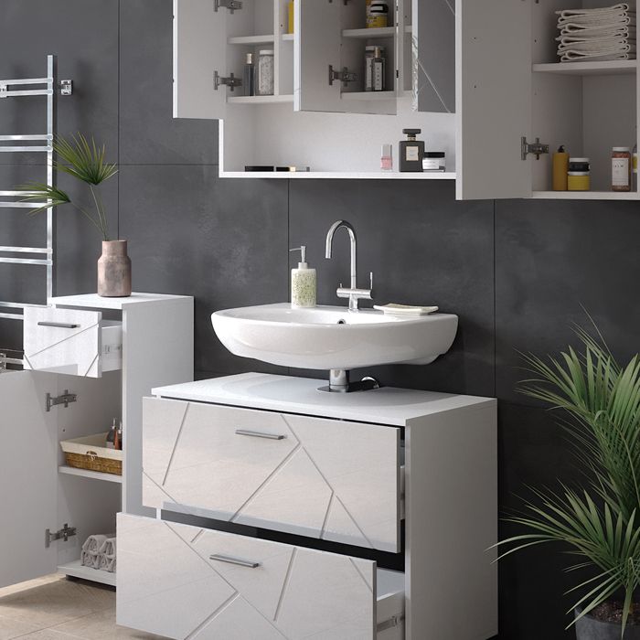 Ensemble De Meubles De Salle De Bain Irma, Blanc Haute Brillance, 4
