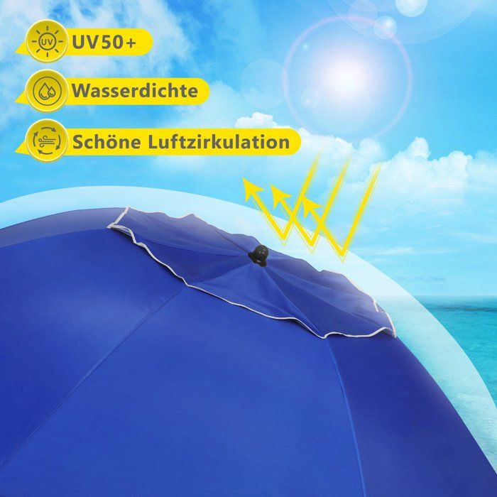 Parasol de plage inclinable 2,2 m avec porte-gobelet et protection solaire upf50 , parasol Parasol de plage inclinable 2,2 m avec porte-gobelet et protection solaire upf50 , parasol